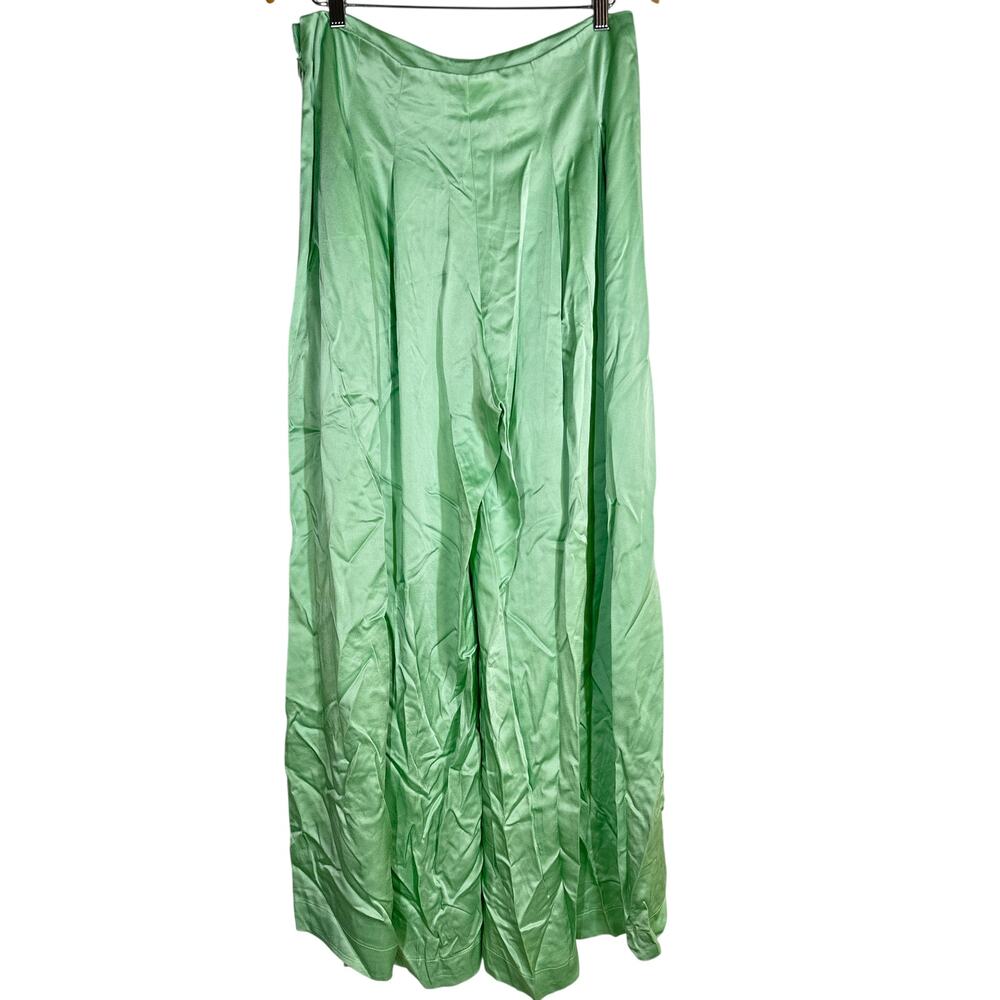 Boss Tetosta Trousers Relaxed Tailored Fit Pleated Wide Leg Pants Satin Green 10 - Picture 5 of 11